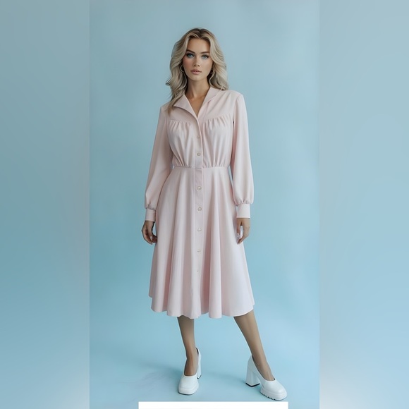 Vintage Plaza South Light Pink Button-Down Dress - Picture 1 of 17